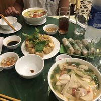 Fried tofu, rice paper rolls, noodle soup with pork  at Nang Tam in Hanoi