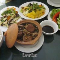 Sauteed Catfish, Sauteed 12 Vegetables, Bamboo & Mushroom, Tomato & Cucumber Salad at Nang Tam in Hanoi