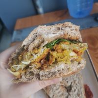 Inside shot of the mushroom burger at Brew Inc. in Larnaca