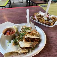 Seitan Barbacoa Quesadilla & Spicy Potatoes  at Antojitos - Edinburgh Street Food in Edinburgh