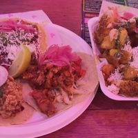 Taco trio and smashed potatoes at Antojitos - Edinburgh Street Food in Edinburgh