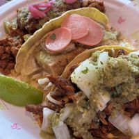 Ordered the 3 tacos deal; seitan barbacoa (bottom), jalapeño tofu (middle), chorixo con papas (top). My fav was the seitan 😊  at Antojitos - Edinburgh Street Food in Edinburgh