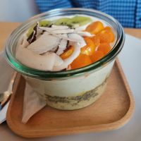 Muesli with vegan yoghurt, mango, coconut at Annegrete in Dusseldorf