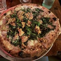 Vegan Greenpointer pizza with Vegan sausage added to it.  at Paulie Gee's - Greenpoint in Brooklyn
