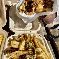 Fiesta spicy burger and garlic friess  at Mission Burger Co in Austin
