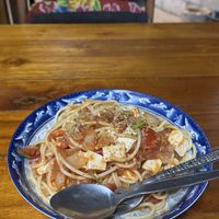 Spaghetti with tomato and tofuu  at Ma Ma Alex Restaurant in Nong Khiaw