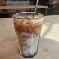 Iced coffee with almond milk at PUEBLO in Basingstoke