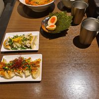 Gyoza and Ramen (egg ordered separately) at Rakkan Ramen in Tokyo