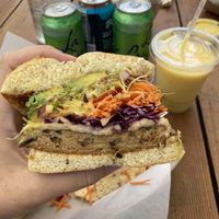 Tempeh burger with vegan cheese - yum! at Sprouts Natural Foods Cafe in South Lake Tahoe