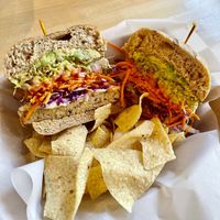 One of the best tempeh burgers! Add vegan cheese 👍🏻  at Sprouts Natural Foods Cafe in South Lake Tahoe