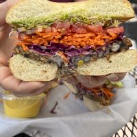 Inside the veggie burger   at Sprouts Natural Foods Cafe in South Lake Tahoe