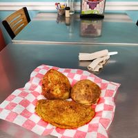 The Risoles in front, Coxhina back left, Empanada back right at Fresh Life Cafe in Woodbridge