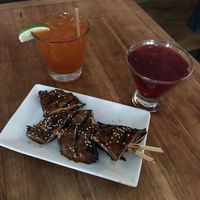 Portobello skewers with drinks at Boda in Portland