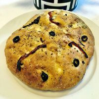 Olive and tomato focaccia  at VEGO Cafe & Confectionery in Dubai