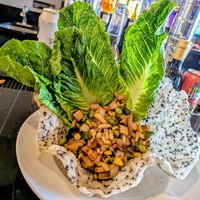 Mixed veg, edamame, and marinaded tofu served in a fried sesame rice wrapper bowl at Fuse Box in Lorton