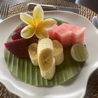 Beautiful Balinese fruit plate  at Taman Bebek Bali in Gianyar