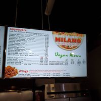 Vegan menu at Milano Pizzeria in Perth