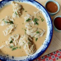 Jhol momos (dumplings in soup) at Aama in Stockholm