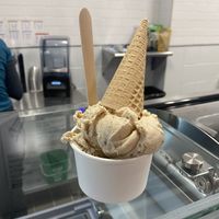 key lime and butter pecan with waffle cone  at Tru Vegan Creamery in Tampa