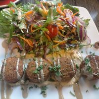 Falafel salad made vegan with tahini dressing at Salt N Pepper Cafe/Restaurant/Bar in Hanmer Springs