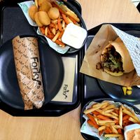 Kebab wrap, Forky's Nuggets, Lentil rolls, and burger at Forky's - NC Královo Pole in Brno