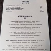 Dessert menu at Izakaya Restaurant & Lounge Bar in York