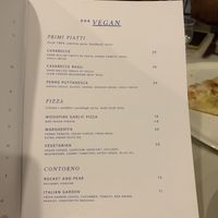 Vegan menu  at Liliana's Trattoria in Maroochydore