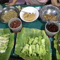 There are two types of lettuce wraps offered and she makes them on the spot  at Noodles and Lettuce Wraps in Luang Prabang