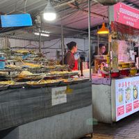 Hand written signage saying Vegetarian 50000 kip plate  at Vegetarian Buffet - Street Food Alley in Luang Prabang