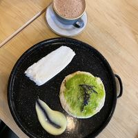 Arepa filled with cheese and cheese w hot chocolate   at ChapiYork in Bogota