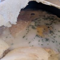 Almond milk and bread. Tasty at ChapiYork in Bogota