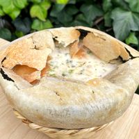 Changua after cracking its bread top - so tasty!  at ChapiYork in Bogota