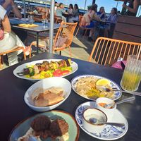Falafel, vegan kebab and aubergine with pitta chips  at Darya in Halifax