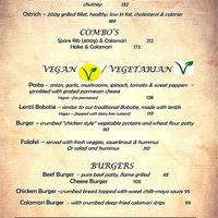 Vegan menu at Zuidste Kaap Pub & Restaurant in Western Cape