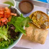 Vegan breakfast burrito with vegan sausages, egg and tater tots 👌🏻 at Otro Día Tacos in Beverly Hills