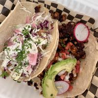 Tempura Asparagus special, Tempeh  at Tacovore in Eugene