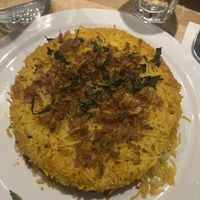 Biryani with vegan chicken  at Tula in Montreal