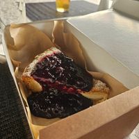 Generous sized dessert- tofu base with tangy cherry topping at Stricha in Tbilisi