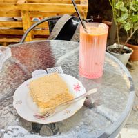 Iced latte and napoleon cake  at Stricha in Tbilisi