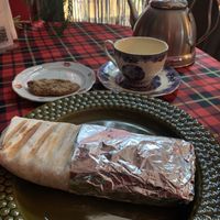 Choc. chip espresso cookie with a falafel wrap and green tea  at Stricha in Tbilisi