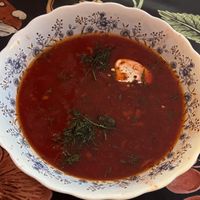 Soup of the day: beets, cabbage, potato, dill & vegan mayo cream  at Stricha in Tbilisi