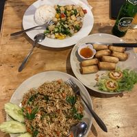 Rice with vegetables, tofu and cashews, spring rolls, vegetable rice   at Paprika in Koh Phangan