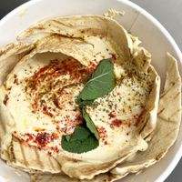 Delivered hummus with lavash at Dargett Brewpub in Yerevan