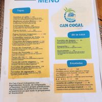 Menú en español at Can Cocal in El Cuyo