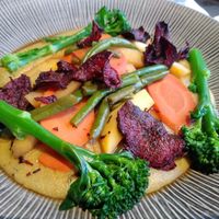 Polenta with vegetables and beetroot crisps at Zum grünen Kakadu in Mainz