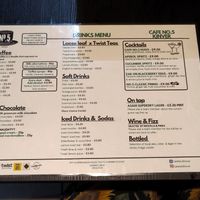 Drinks menu at Cafe No 5 in Kinver