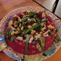 Red beetroot hummus at Osteria in Bolla in San Luca