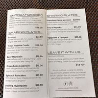 Part menu  at Sisu in Picton