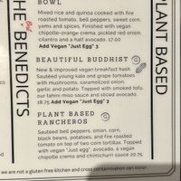 Plant based menu  at BLVD Bistro in North Vancouver