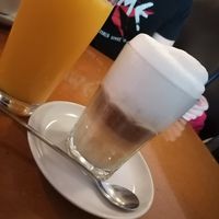 Latte Macciato with Soy Milk and Orange Juice at Cafe Miller in Hamburg